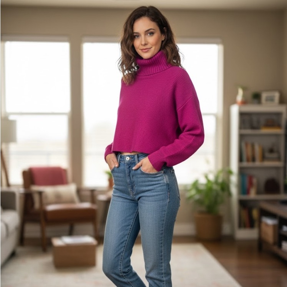 HOUSE of HARLOW 1960 Ribbed Turtleneck Cropped Sweater